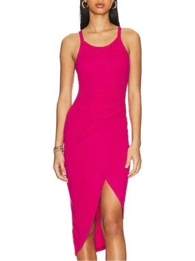 L*Space Bardot Ribbed Draped Midi Dress Magenta Pink Size Large